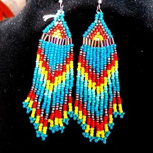 Amwrcan Indian made,multi colored glass bead earrings
